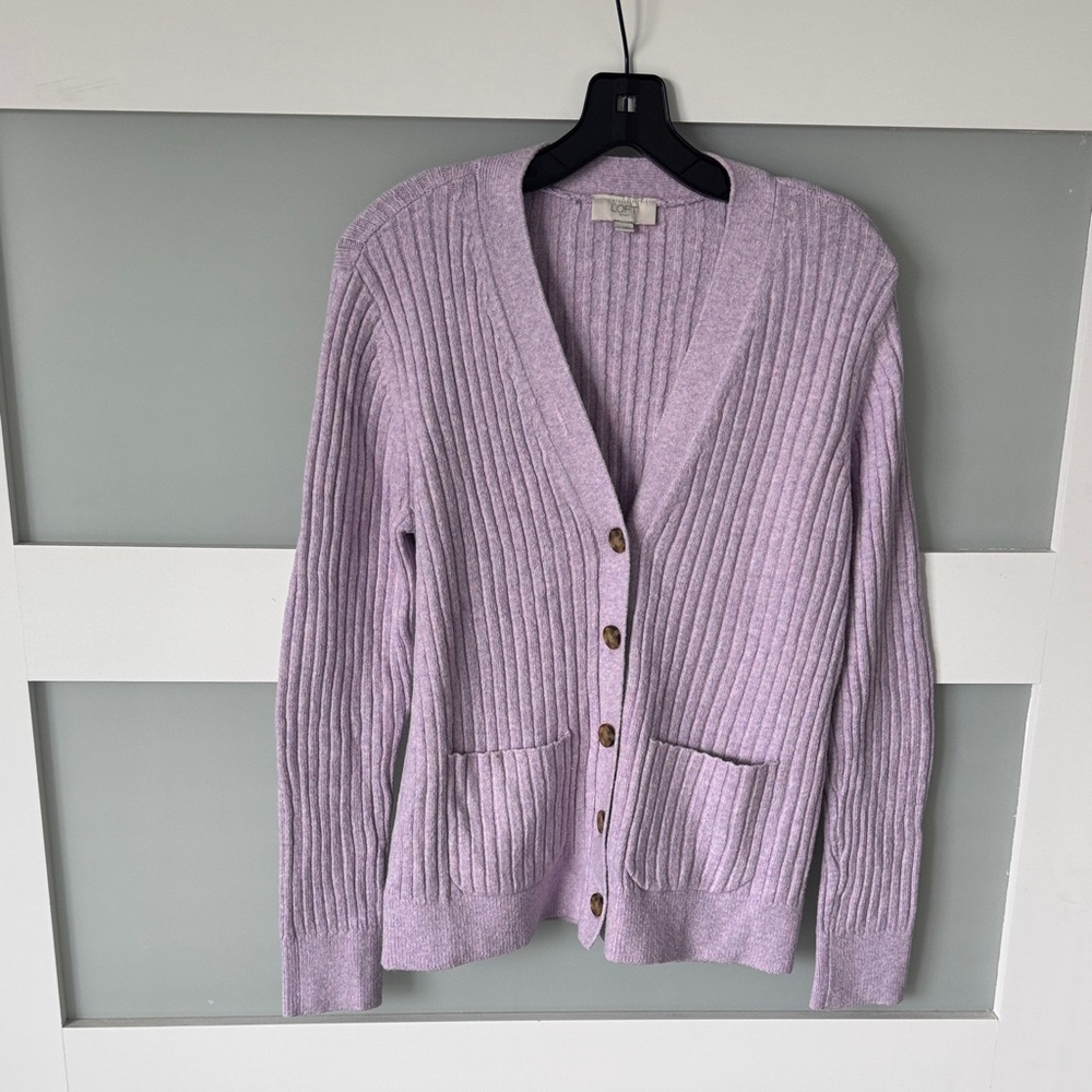 LOFT Lilac Ribbed Cardigan